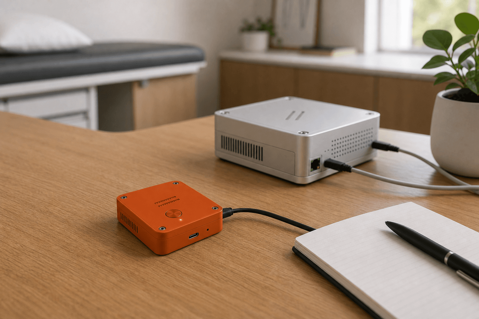 Basis voice device arranged on a calm office desk