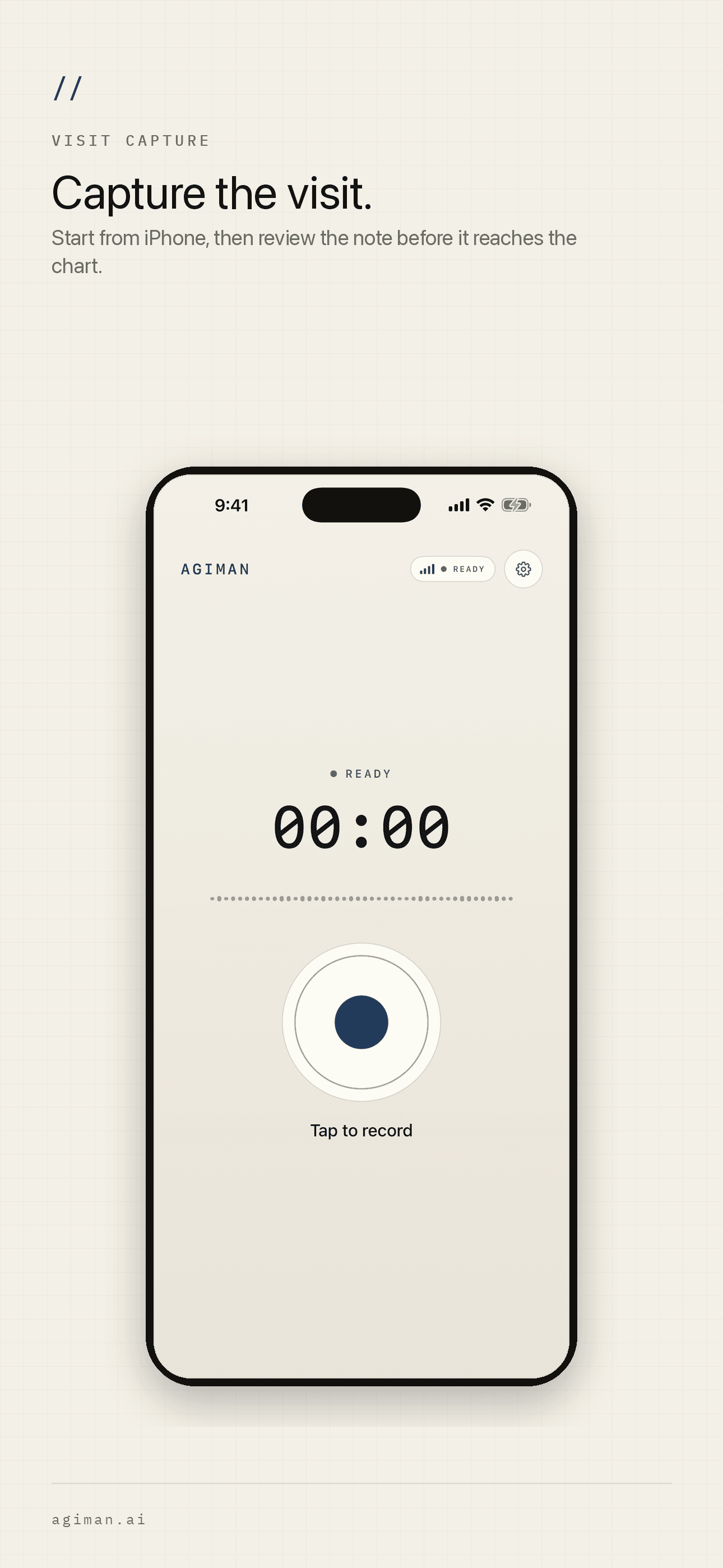 Basis iPhone capture screenshot showing the ready-to-record visit screen.