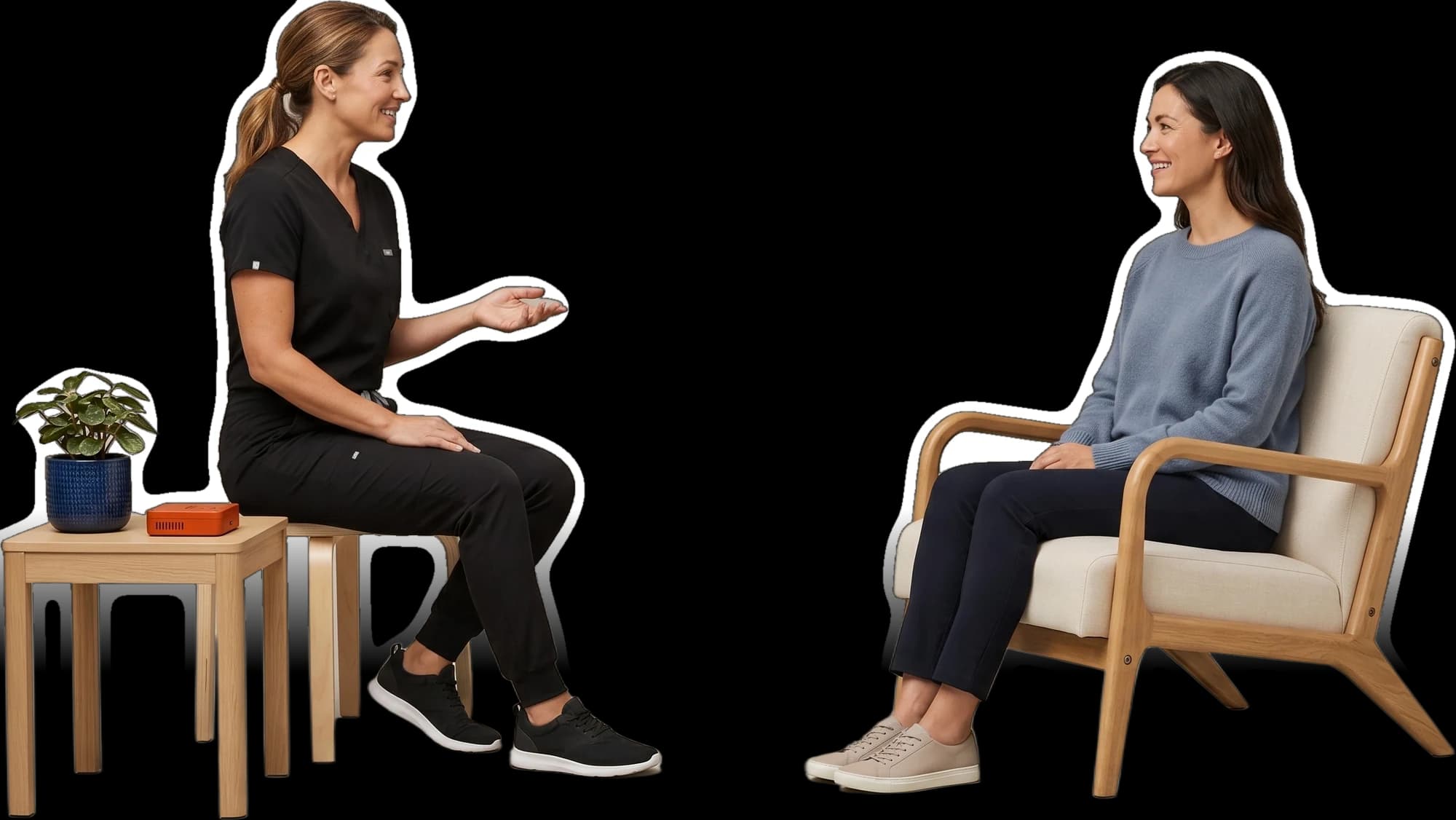 Patient and clinician talking during a care visit